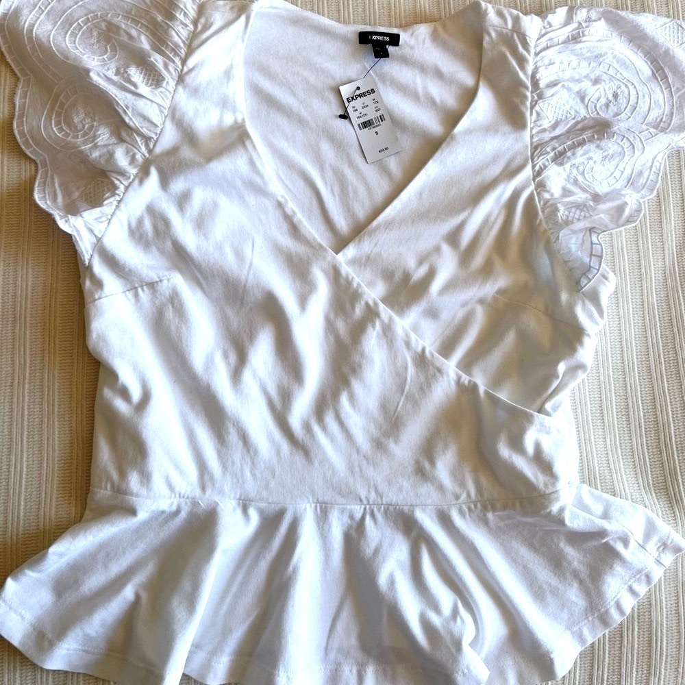 Express White Ruffled Peplum Blouse